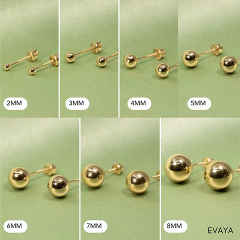 Real 14K Gold Ball Screw Back Stud Earrings For Women And Men 4mm Solid Yellow Gold Hypoallergenic And Hand Polished For Everyday Comfort And All Day Wear 4mm size shown
