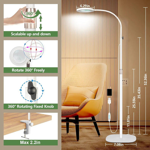 10X And 30X Floor Magnifier With Light For Close Work Pro Grade Standing Magnifying Lamp With Flexible Gooseneck LED Adjustable