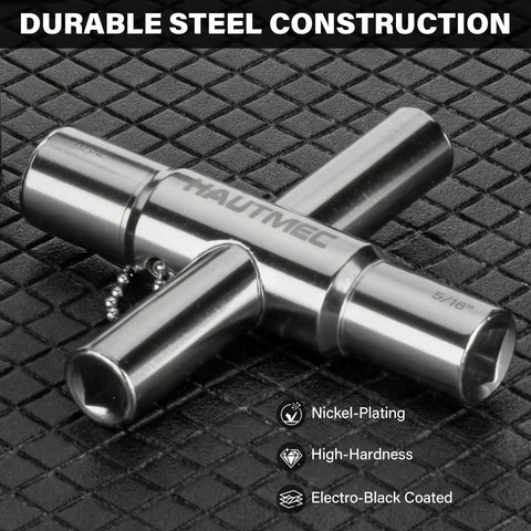 4 Way Sillcock Water Key, All In One Steel Tool For Sillcocks Faucets Valves And Spigots, Heavy Duty Nickel Plated Construction