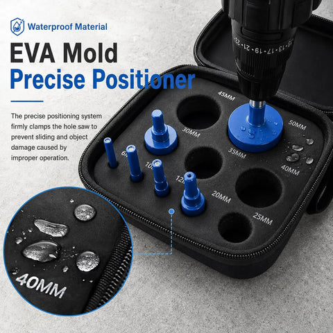 Top Rated 10 Pc Diamond Hole Saw Kit With Serrated Brazed Cutting Bits, Triangle Shank Guide Jig And Bag For Drilling Ceramic Tile Glass Granite Porcelain Smoothly Dry Or Wet Installation Projects. EVA mold positioner case with 6mm to 50mm drill guides