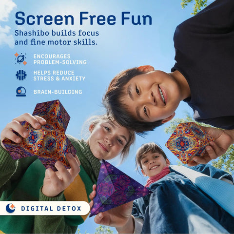Kids holding Shape Shifting Puzzle Cube With Ultra Strong Magnets Transforms Into 100 Plus Shapes Award Winning Fidget Toy.