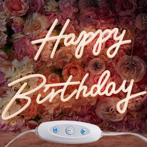 Happy Birthday Neon Sign Wall Decor LED Light With Dimmable Switch, Dope Large 23x16 Inch Backdrop Gift, White Neon Glow