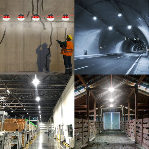 100 Foot LED Construction String Lights With Ten High Lumen Bulbs, Industrial Grade, Weatherproof for diverse work environments