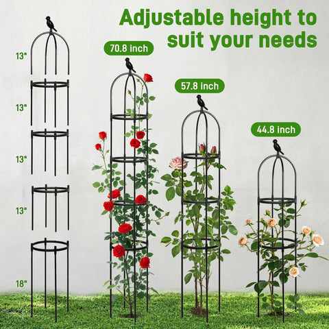 6ft Obelisk Garden Trellis For Climbing Plants Rustproof Metal Pipe With Heavy Duty Plastic Coating, adjustable height display