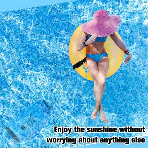 Woman relaxing in pool on float using 2 Pack Sand Anchor Bags 10L And 20L, 2 In 1 Kayak Anchor Kit With Adjustable Straps, Waterproof Dry Bags