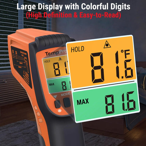 2 Laser Infrared Temperature Gun For Cooking And Grilling With 16 To 1 Distance To Spot Ratio, adjustable emissivity display