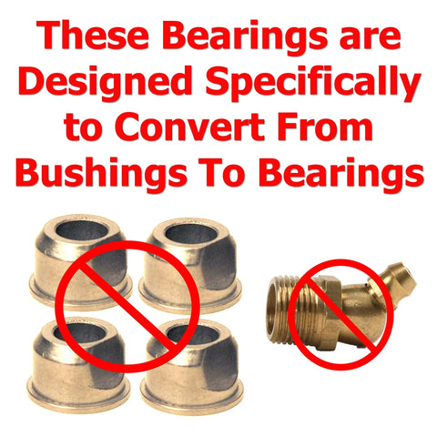 Heavy Duty Four Pack Front Wheel Bearing Conversion Kit with bushings, designed for bushing to bearing conversion.