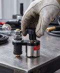 Heavy Duty 200A Grounding Clamp With Magnetic Switch For Welding Pro Work, hand adjusting metal switch on sturdy clamp.