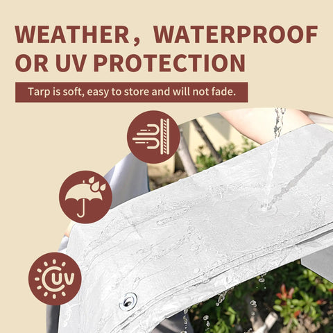 Heavy Duty White Tarp 20x30 Waterproof 7.5 Mil shown in UV and waterproof demonstration outdoors