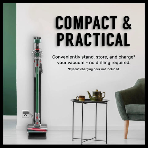 Docking Station Organizer and Vacuum Stand with Attachment Holder for Cordless Dyson V6 Through V15 and G5 Models Easy Drill Free Mount Keeps Tools Neatly Stowed Quick Access No Drill Holes