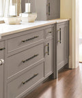 Contemporary Cabinet Pull In Black Bronze And Golden Champagne Finish With Twelve And One Half Inch Overall Length And Ten And One Sixteenth Inch Center To Center Mounting Holes London Style Drawer Pull For Cabinets And Furniture And Doors One Pack on kitchen cabinets
