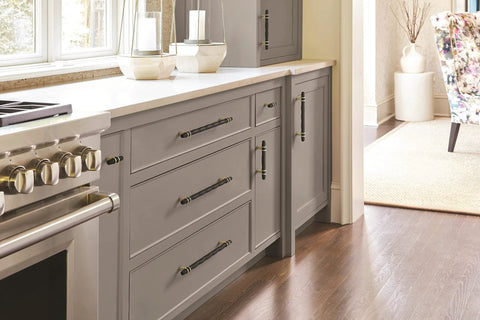 Contemporary Cabinet Pull In Black Bronze And Golden Champagne Finish With Twelve And One Half Inch Overall Length And Ten And One Sixteenth Inch Center To Center Mounting Holes London Style Drawer Pull For Cabinets And Furniture And Doors One Pack on kitchen cabinets