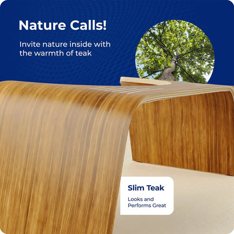 Close-up of Teak Wood Toilet Stool Slim 7 Inch Height For Natural Pooping Position Upgrade showing teak finish and design
