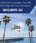 Black Diamond logo with San Clemente pier background and text about formulation location.