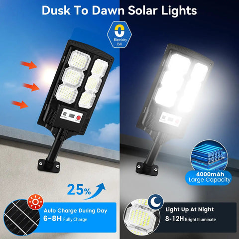 Slick Six Pack Solar Street Lights Featuring Motion Sensor And Waterproof Dusk To Dawn LED Flood Bulbs For Backyard Driveway Property Security Gonna Zero Out Your Electric Bill While Dropping Killer Glow All Night Long