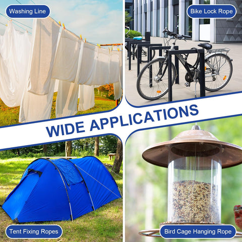 Heavy Duty PVC Coated Security Steel Cable With Snap Hooks 4.9 Ft Double Loop Wire Rope Lock used for tent fixing and bike security.