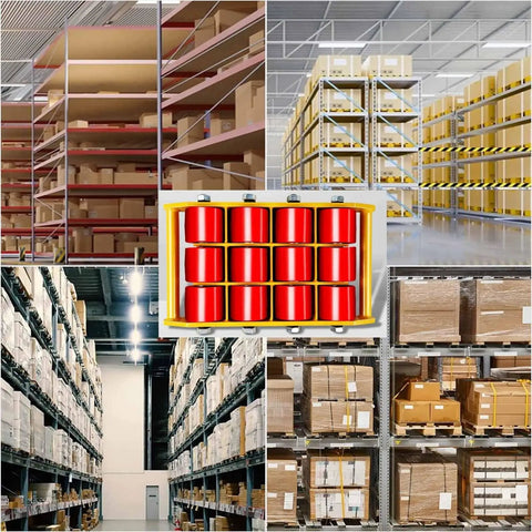 Heavy Duty Machinery Roller Skates With Smooth Glide Pu Wheels And Quick Swivel 360 Base for easy moving in a warehouse setting.