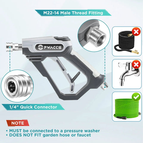 Pressure Washer Foam Gun With Dual Connector, Foam Cannon And Double Tip Attachment Car Wash Kit, M22 outlet, 1/4" connector view