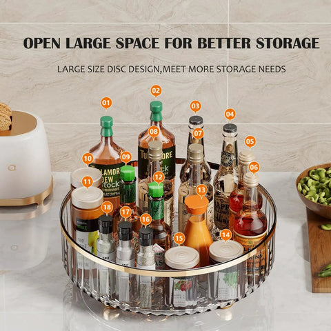 Clear Lazy Susan Turntable Organizer for Kitchen and Pantry, 11 Inch Rotating Storage Rack with spices and condiments
