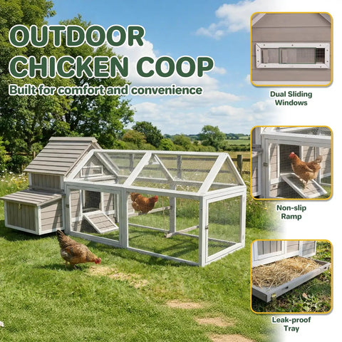 Spacious Outdoor Wooden Chicken Coop With Run For 2 To 4 Chickens, Two Nesting Boxes, Pull Out Trays, Four Perches And Ramp, Backyard Cage