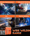 MIG Welder 110V Full Kit With 135A Synergy Flux Core Gasless MIG Lift TIG And ARC, showcasing wide welding range uses.
