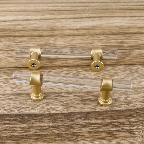 Gold Clear Acrylic Cabinet Pulls 10 Pack For Dresser Drawers And Kitchen Cabinets 3 Inch Center To Center Spacing