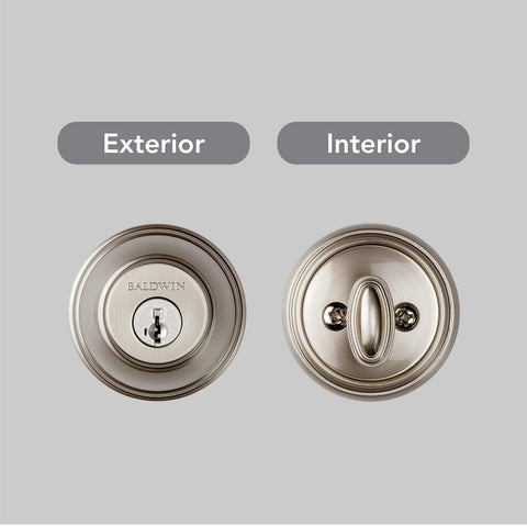 Exterior and Interior view of Round Front Door Deadbolt With SmartKey Rekey Tech And Microban Protection, Satin Nickel, Single Cylinder