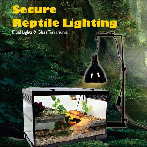 Universal Reptile Habitat Lighting Dome Clips Two Pack No Tool Required Heavy Duty Mesh Screen Mounting Clamps in use