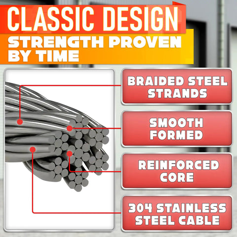 Cross-section view of Heavy-Duty 8 Ft 6 In Garage Door Cables For 7 Ft Doors, 304 Steel Galvanized Cables illustrating braided steel strands.
