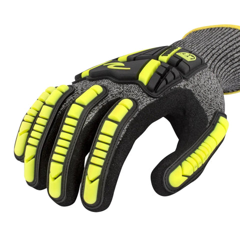 Unisex Cut Resistant Nitrile Glove With A6 Protection, TPR Straps, And TEKTYE Yarn, Breathable 13-Gauge Shell, Black And Gray, Size Large