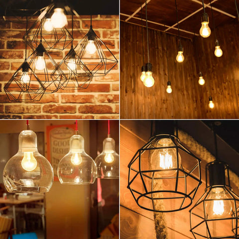 Four settings with Vintage Style Dimmable LED Filament Bulbs 8W 800LM 60W Equivalent A19 E26 Base Clear Glass 2700K Warm White