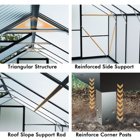 Walk In Outdoor Greenhouse Kit 8 By 14 Feet Large Weatherproof Greenhouse with Aluminum Frame structural detail collage