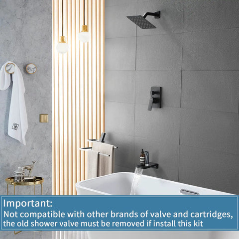Modern bathroom with Brushed Gold Shower Faucet Set With Waterfall Tub Spout Complete Shower System Kit With Trim Rough In Valve