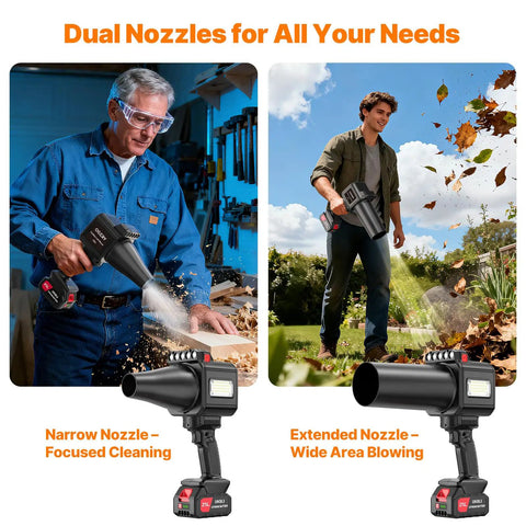 Cordless Brushless Leaf Blower With 900G Blowing Power Turbo Jet Beast Mode 480W Motor Dual 3000mAh Batteries in workshop and garden use