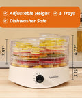 Straight Up Smooth Food Dehydrator With Adjustable Temperature Control And Expandable Trays For Drying Jerky Fruit Herbs Veggies And Fresh Homemade Snack Batches, featuring 5 trays with adjustable height.