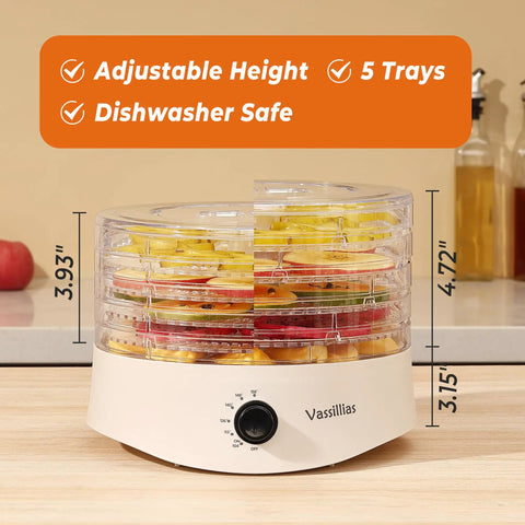 Straight Up Smooth Food Dehydrator With Adjustable Temperature Control And Expandable Trays For Drying Jerky Fruit Herbs Veggies And Fresh Homemade Snack Batches, featuring 5 trays with adjustable height.