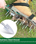 Universal Fit Lawn Aerator Shoes With Two Inch Spikes And Adjustable Straps, Easy To Assemble, includes stainless steel shovel