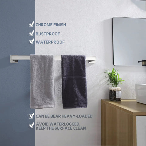 24 Inch Single Towel Bar Wall Mounted In Polished Chrome, SUS304 Stainless Steel Bathroom And Kitchen Towel Holder with towels