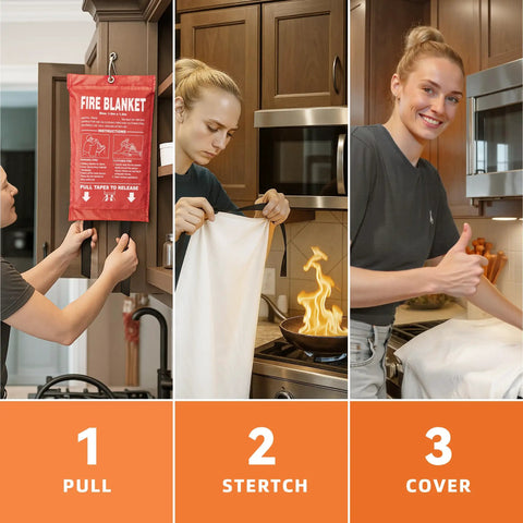 4 Pack 40 By 40 Inch Fire Blankets Fiberglass CE Certified Emergency Fire Suppression for Home Kitchen RV Grill and Fireplace