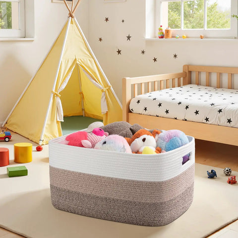 Pretty Sweet Gradient Brown Cotton Rope Storage Basket For Living Room Laundry Hamper And Pet Toy Holder Heck Of A Sturdy Rectangular Crate Holds Blankets Cozy Throws Real Talk Home Fix 75 Liter Capacity