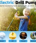 Child using Two Pack Drill Powered Fluid Transfer Pump to spray water outdoors, showcasing easy liquid transfer for various uses.