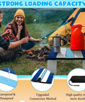 Foldable Beach Table For Picnics And Camping, Portable Aluminum Side Table With Navy Striped Design at campsite, strong load