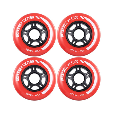 VXT500 Inline Skate Wheels 80mm By 24mm Urethane Replacement Pack, four rocket red wheels for smooth roll and durability