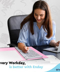 Person using pink Two Inch Three Ring Binder With Clear View Cover And Two Inside Pockets A Real Go To Everyday Workhorse That Holds Up To 400 Sheets Of Letter Size Paper Assorted Colors 6 Pack Great For School Office And Home Organization at desk