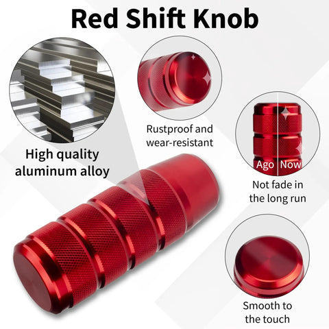 Red Aluminum Shift Knob 3.74 Inch With 3 Threaded Adapters M8 X1.25 M10 X1.25 M12 X1.25 Fits Universal Manual Transmissions