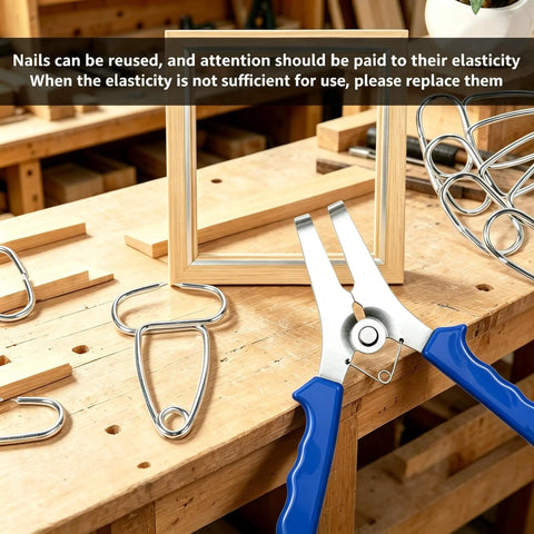 Workbench with Woodworking Miter Spring Clamps Kit with Spring Loaded Pliers, miter clamps, storage ring, picture frame in view