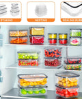 40 Piece Food Storage Container Set with Airtight Lids Stackable Plastic Meal Prep Containers in fridge with organized food