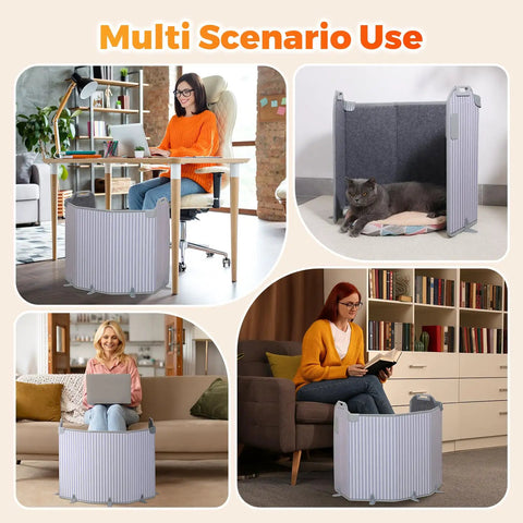 Quiet Under Desk Space Heater For Office And Home in use, showing portable electric foot warmer with foldable heating pad.