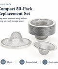 Top Shelf 50 Pack Stainless Steel Sink Strainers 2-3/4 Inch Mesh Drain Filter Basket stacked for compact storage