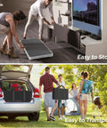 Portable bar table with 2-tier shelves, lightweight foldable event stand, easy to store and transport, black skirt, carry bag shown